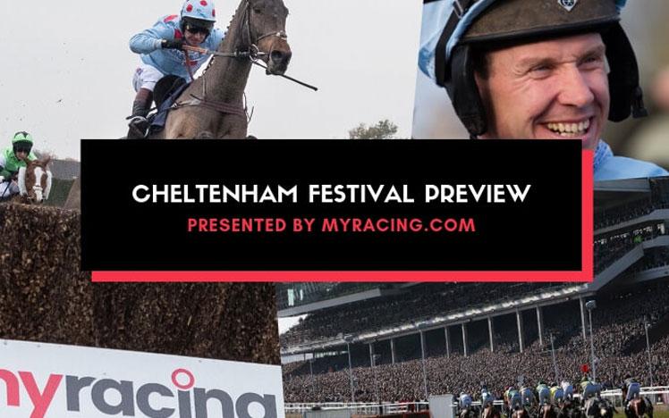 Promotional banner for an blog article featuring cheltenham racecourse and myracing branding.