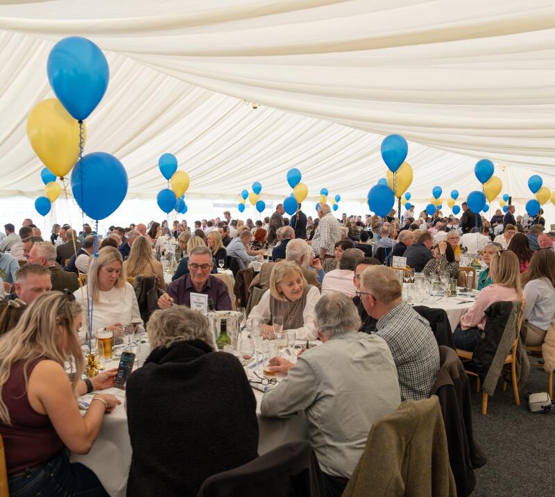 Diners in a marquee at Hereford Racecourse