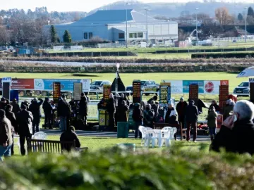 A line of bookmakers at Hereford Races